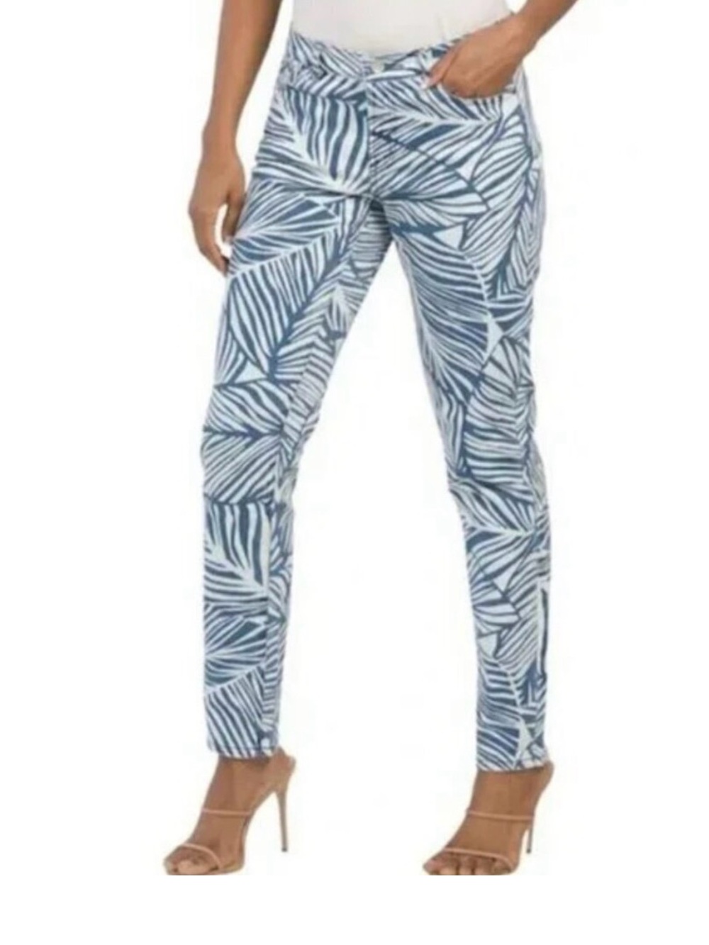 J McLaughlin Jaycie Willow Lake Cotton Stretch Straight Fit Jeans Palm Print, 8